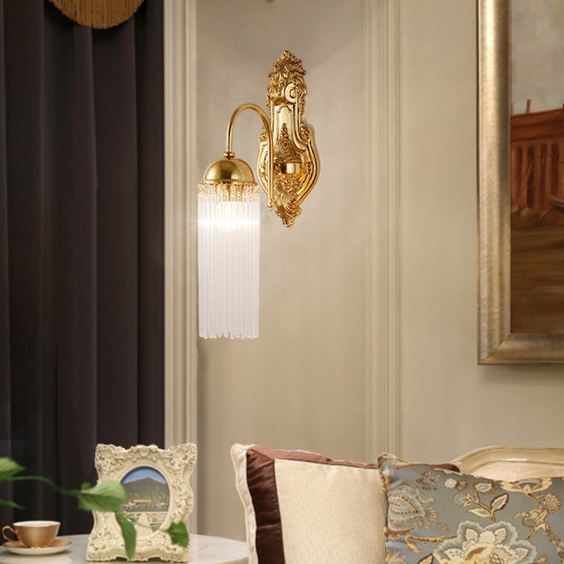 Traditional European Dome Copper Glass 1/2 Light Wall Sconce Lamp For Living Room