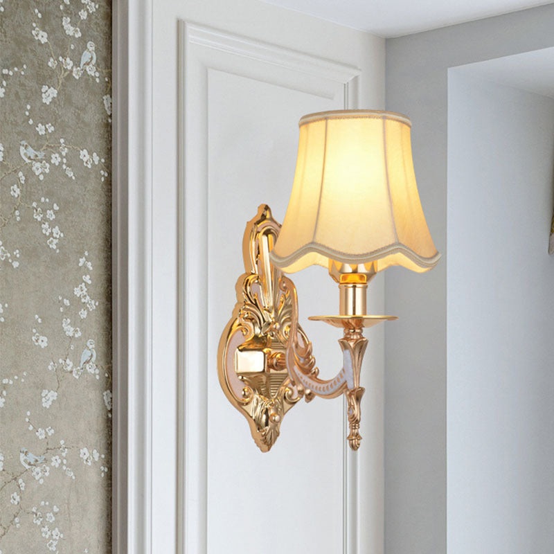 Traditional European Hardware Fabric Flower Cylinder Shade 1/2-Light Wall Sconce Lamp For Living Room