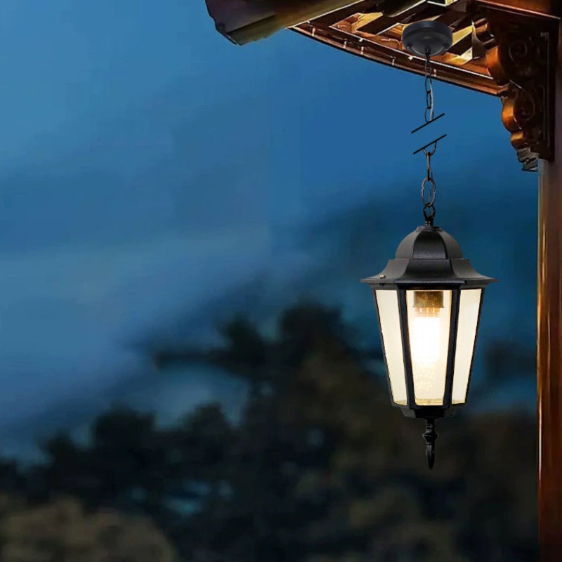 Traditional Vintage Waterproof Hexagonal Aluminum Acrylic 1-Light Pendant Light For Outdoor Patio