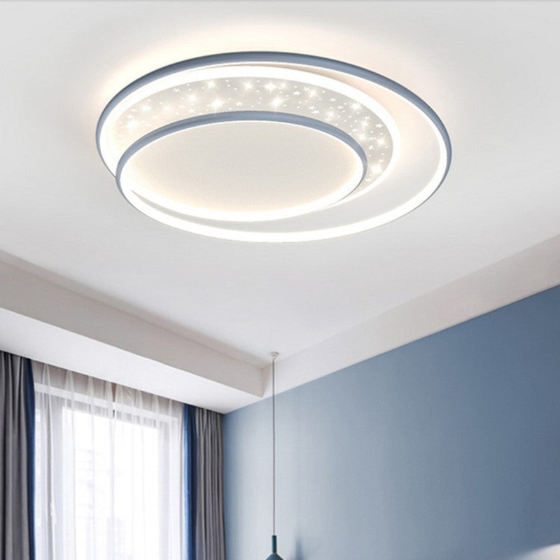Contemporary Creative Iron Aluminum Acrylic Starry Sky Round Hollow Out LED Flush Mount Ceiling Light For Living Room