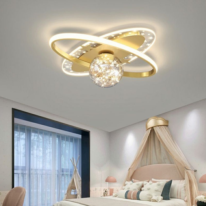 Contemporary Scandinavian Crescent Star Oval Orb Glass Aluminum Iron LED Flush Mount Ceiling Light For Bedroom