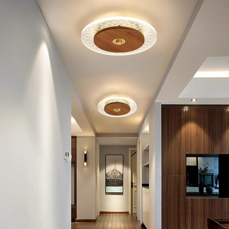 Contemporary Simplicity Solid Wood Acrylic Round LED Flush Mount Ceiling Light For Bedroom