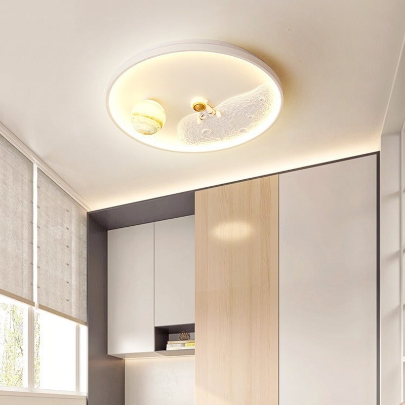 Modern Art Deco Kids Planet Astronaut Acrylic Resin Iron Aluminum LED Flush Mount Ceiling Light For Living Room