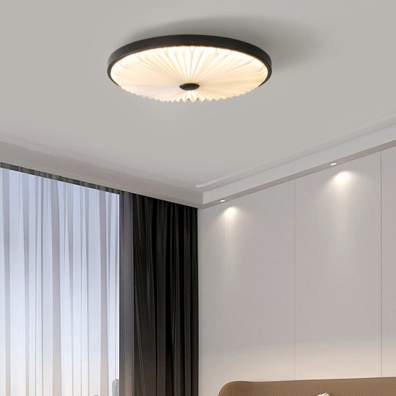 Modern Minimalist Round Pleated Iron PVC LED Flush Mount Ceiling Light For Bedroom
