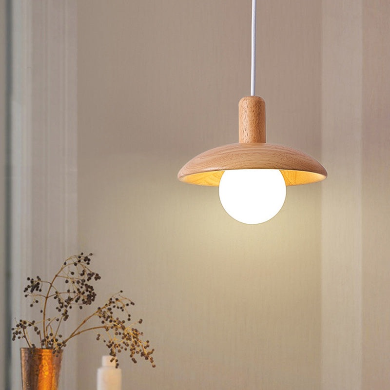 Traditional Japanese Dome Wood Glass 1/3-Light Pendant Light For Living Room
