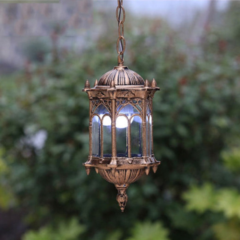 Traditional Vintage Waterproof Hexagonal Column Palace Aluminum Acrylic 1-Light Pendant Light For Outdoor Patio