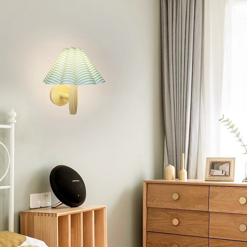 Contemporary Creative Umbrella Shape Fabric Lampshade Wood Base PVC 1 - Light Wall Sconce Lamp For Bedroom