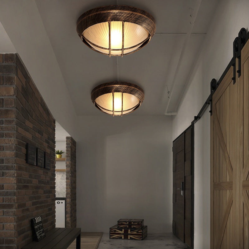 Contemporary Industrial Round Octagonal Iron Frame Glass Shade 1-Light Flush Mount Ceiling Light For Living Room