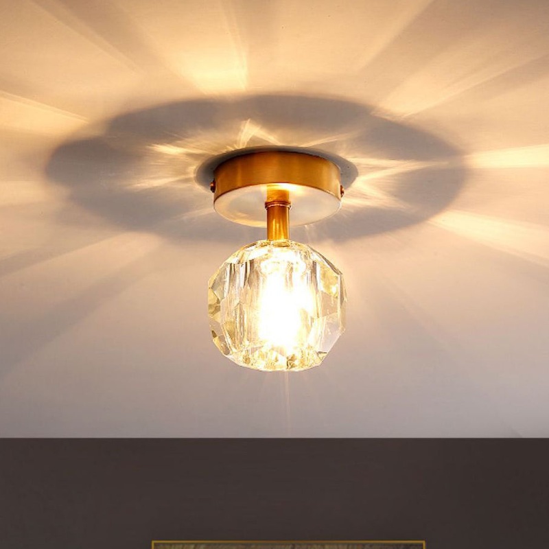 Modern Luxury Round Dome Pineapple Shape Full Copper Glass 1-Light Semi-Flush Mount Ceiling Light For Living Room