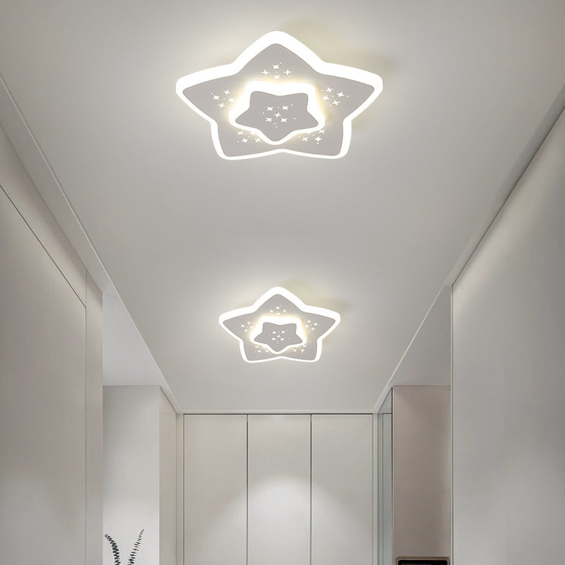 Modern Minimalist Flower Round Pentagram Acrylic Iron LED Flush Mount Ceiling Light For Bedroom