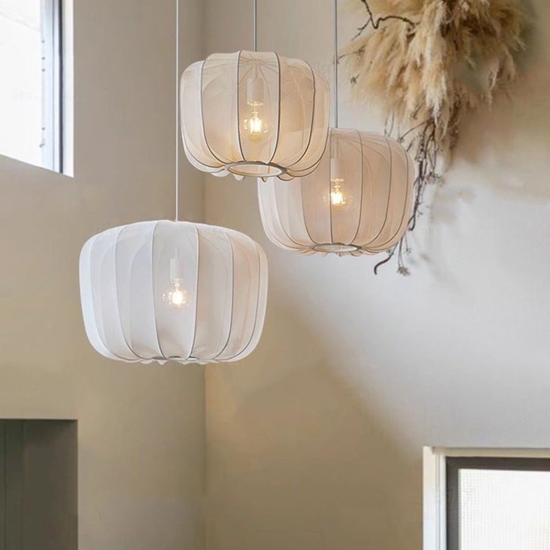 Traditional French Apple Round Fabric Iron 1-Light Pendant Light For Living Room