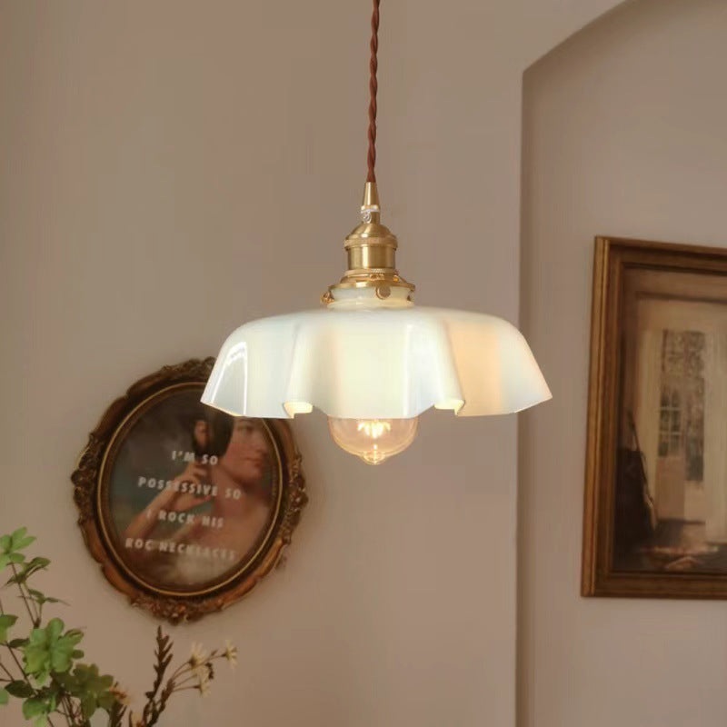 Traditional Vintage Brass Glass Petal 1-Light Pendant Light For Dining Room
