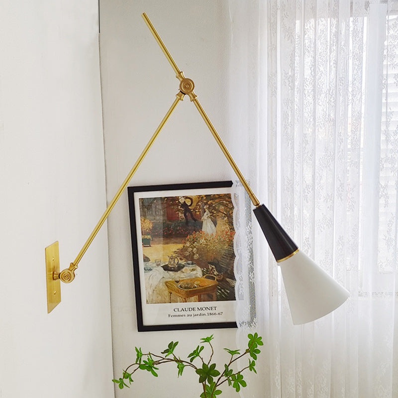 Traditional Vintage Foldable Rotating Cone Aluminum Brass 1-Light Wall Sconce Lamp For Living Room