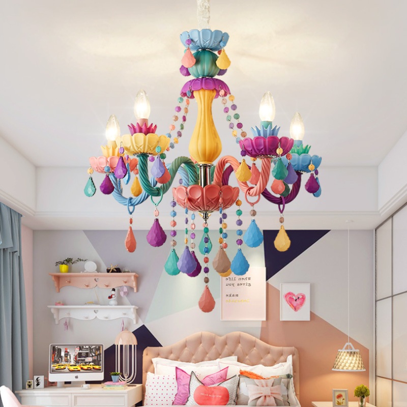 Contemporary Creative Macron Candle Shape Resin Iron Glass 4 - Light Chandeliers For Living Room