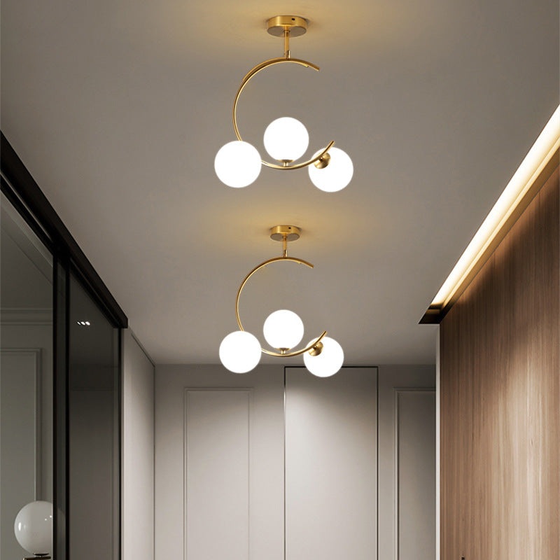 Contemporary Creative Orb Circle Iron Glass 3-Light Semi-Flush Mount Ceiling Light For Bedroom