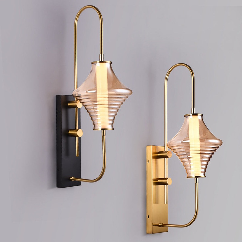 Contemporary Nordic Long Gyro Shape Glass Shade Iron Frame LED Wall Sconce Lamp For Living Room
