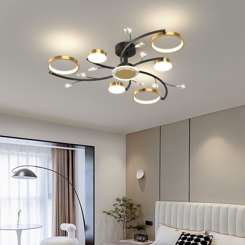 Contemporary Scandinavian Branch Round Iron Acrylic LED Semi-Flush Mount Ceiling Light For Living Room