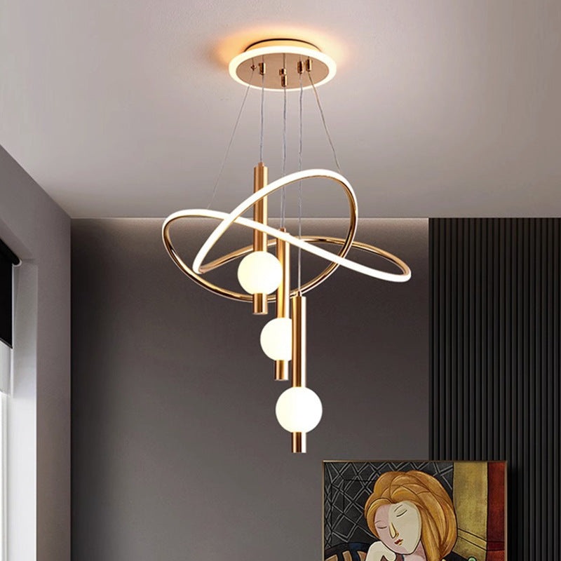 Contemporary Scandinavian Cylinder Orb Curve Aluminum Iron Acrylic LED Chandelier For Bedroom