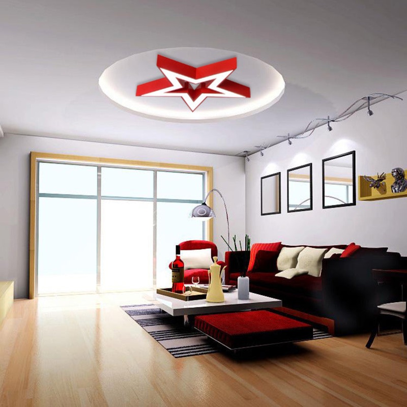 Modern Simplicity Pentagram Skeleton Acrylic Iron LED Flush Mount Ceiling Fan Light For Bedroom