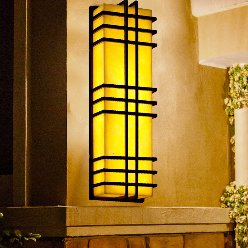 Traditional Chinese Waterproof Rectangular Stainless Steel Marble LED Wall Sconce Lamp For Outdoor Patio