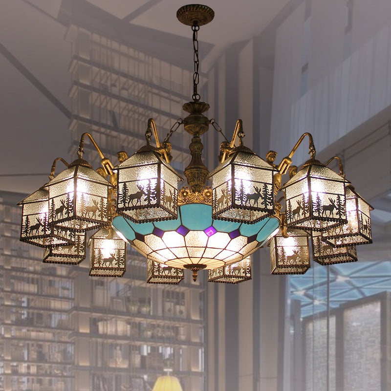 Traditional Farmhouse Iron Glass Deer House 3/5/6/8/9/13 Light Chandeliers For Living Room