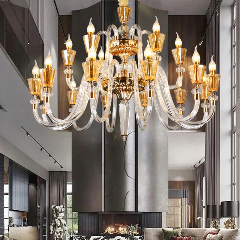 Traditional French Candle Shape Glass Lampshade Alloy 18 - Light Chandeliers For Living Room