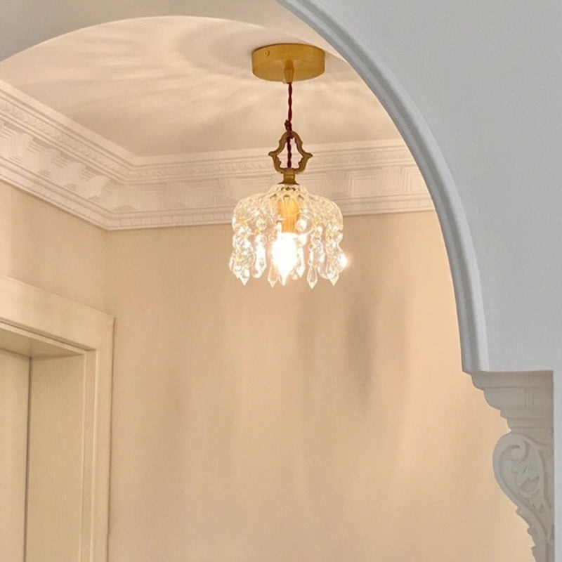 Traditional French Floral Carved Teardrop Hardware Crystal Glass 1-Light Pendant Light For Bedroom