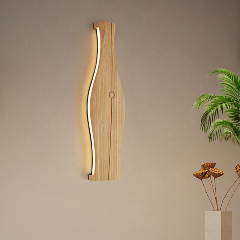 Traditional Japanese Vase Shape Wood Aluminum Silicone LED Wall Sconce Lamp For Living Room