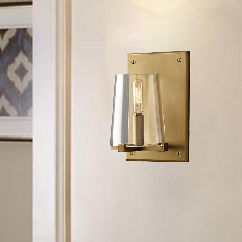 Traditional Vintage Rectangle Cylinder Copper Glass 1-Light Wall Sconce Lamp For Bedroom
