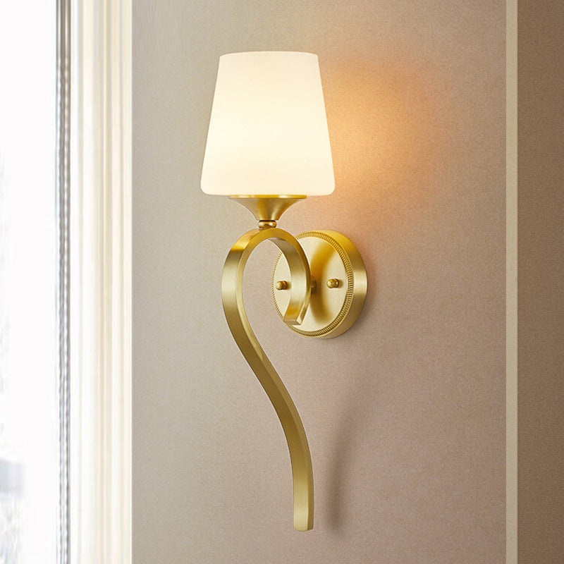 Contemporary Luxury Drum Copper Glass 1-Light Wall Sconce Lamp For Living Room