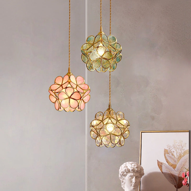 Contemporary Nordic Flower Copper Glass 1-Light Pendant Light For Living Room