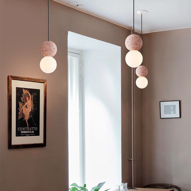 Contemporary Nordic Globe Stone Glass 1-Light Pendant Light For Living Room