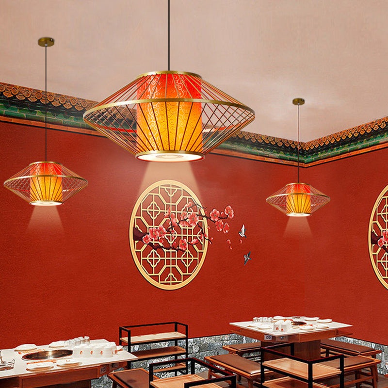 Traditional Chinese Cylinder Pattern Fabric Lampshade Iron 1 - Light Chandeliers For Dining Room