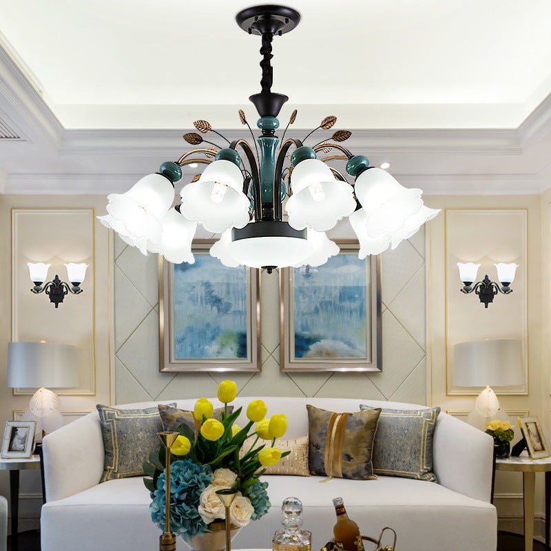 Traditional European Flower Iron Ceramic Glass 8/10 Light Chandelier For Living Room