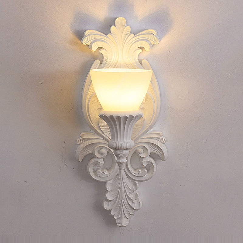 Traditional French Cup Plaster Glass 1-Light Wall Sconce Lamp For Living Room