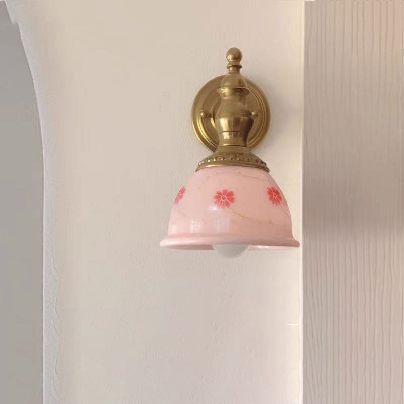 Traditional French Dome Copper Resin Glass 1-Light Wall Sconce Lamp For Living Room