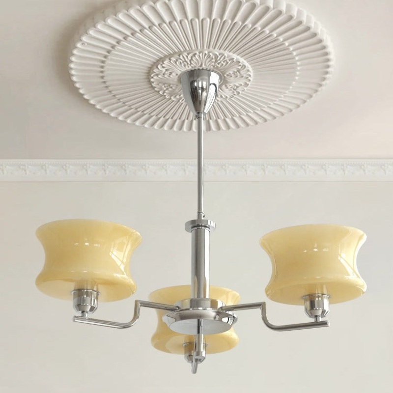 Traditional French Round Iron Glass 3/5-Light Chandelier for Living Room
