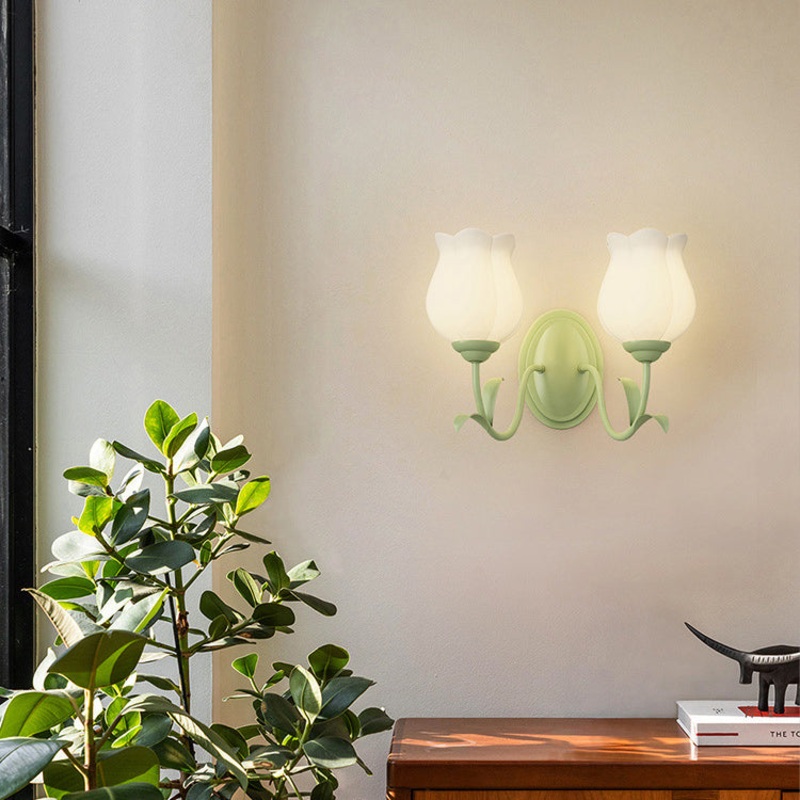 Traditional Vintage Floral Leaf Glass Iron 1/2 Light Wall Sconce Lamp For Living Room