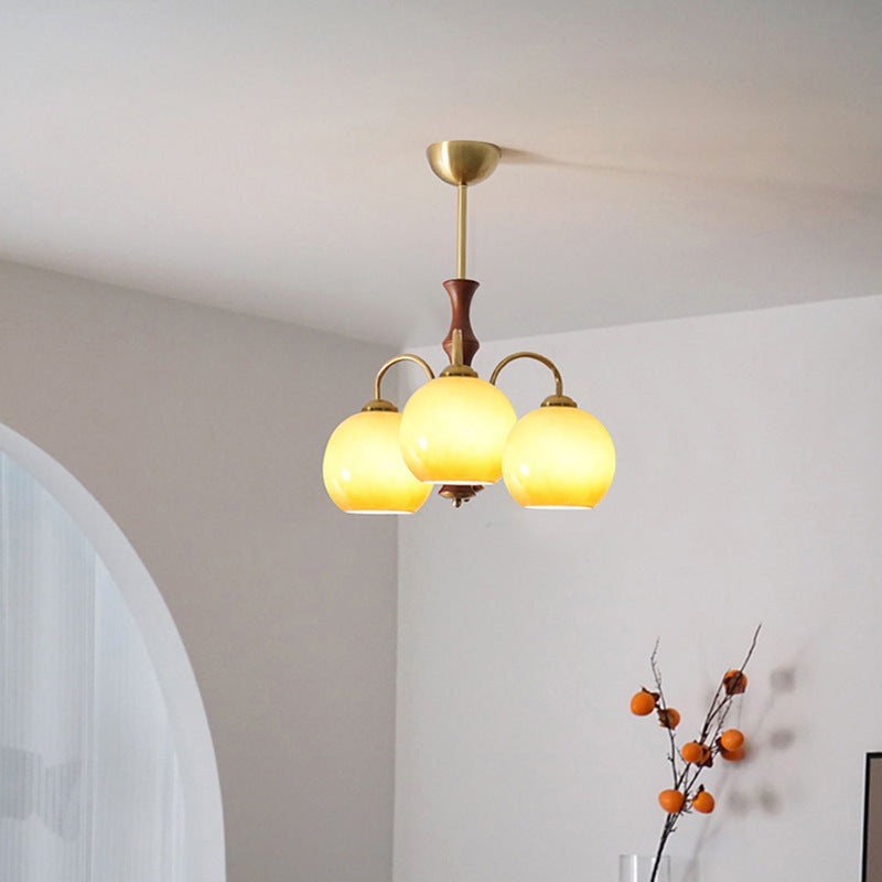 Traditional Vintage Oval Iron Wood Glass 3/6-Light Chandelier For Living Room