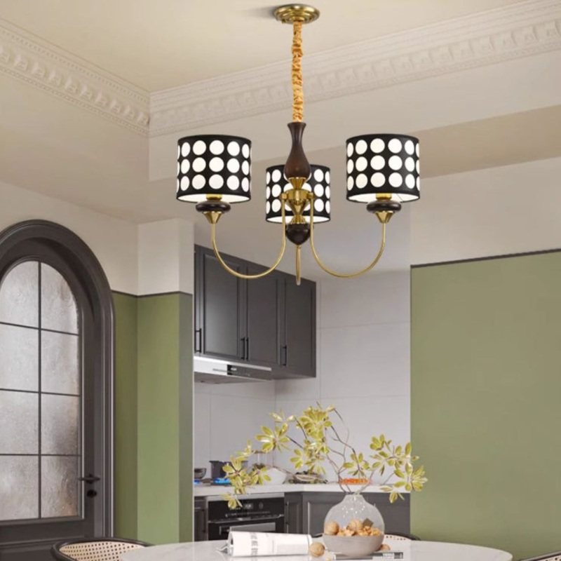 Traditional Vintage Round Cylinder Branch Fabric Ash Wood Hardware 3/6/8 Light Chandelier For Living Room