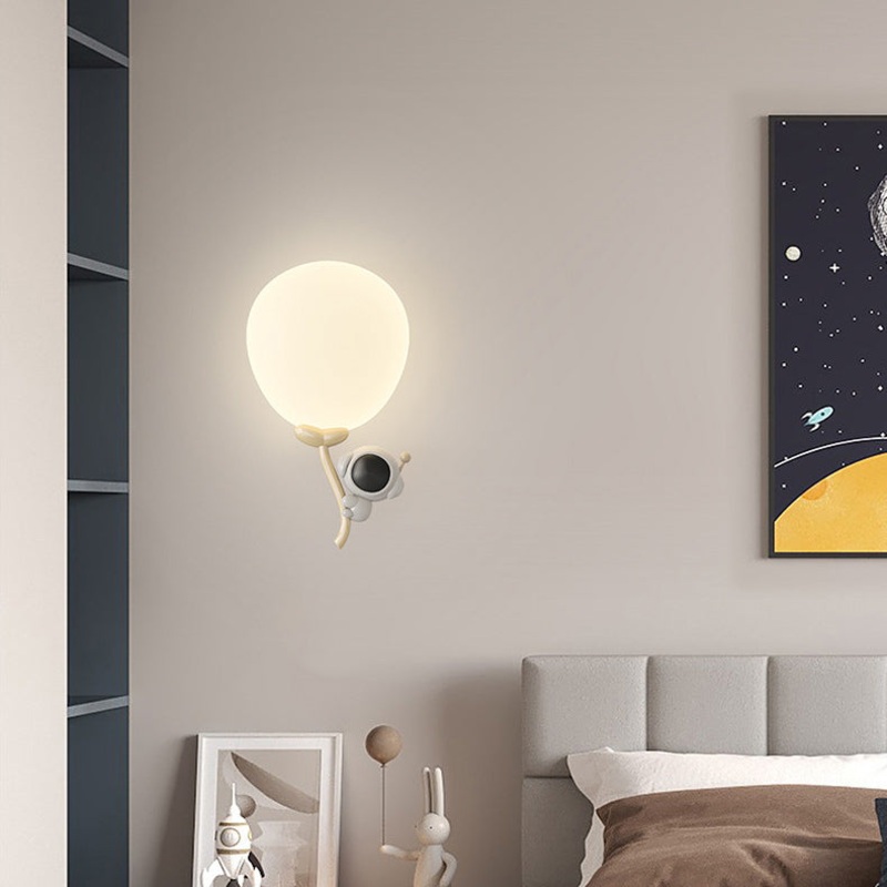 Contemporary Creative Cream Round Balloon Monkey Cow Spaceman Bear PE Iron LED Wall Sconce Lamp For Bedroom