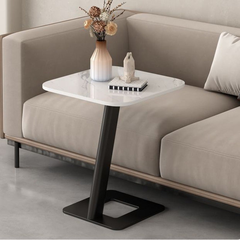 Contemporary Creative Round Square Stand Rock Slab Carbon Steel Side Table 1-Tier For Living Room