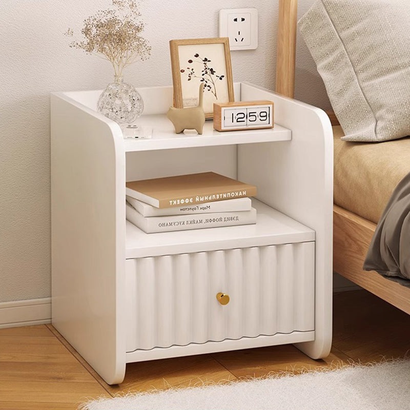 Contemporary Nordic Rectangular Wood Based Panel Nightstand 1/2 Drawer For Bedroom