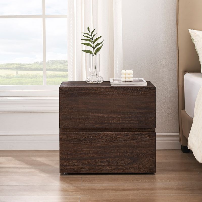 Contemporary Retro Cube Square Paulownia Wood Nightstand 2 - Drawer For Bedroom