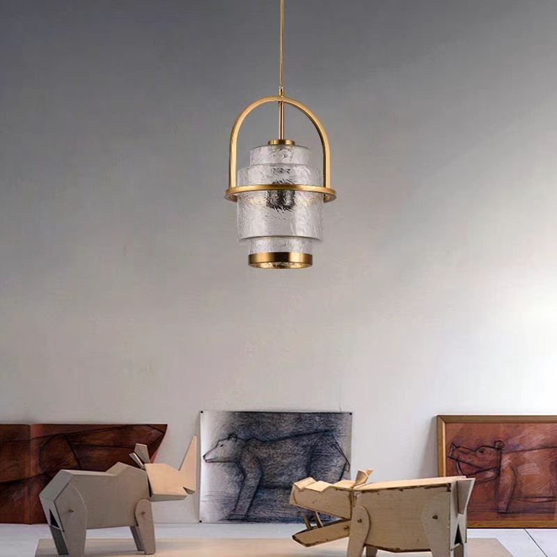 Modern Luxury Cylinder Arc Iron Glass 1-Light Pendant Light For Living Room