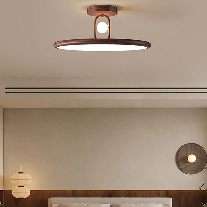 Traditional Chinese Round Oval Ball Iron PVC LED Semi-Flush Mount Ceiling Light For Living Room