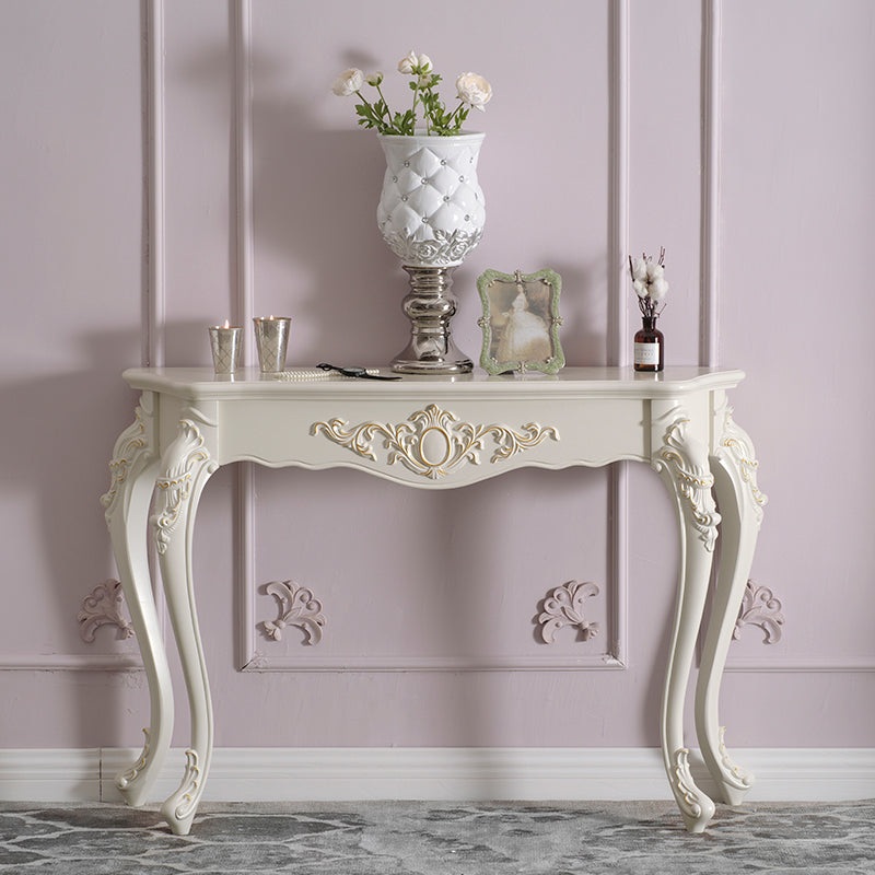 Traditional European Solid Wood Top Arc Carved Legs Console Table End Table For Entryway