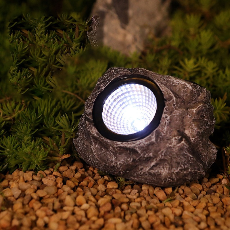 Contemporary Creative Solar Waterproof Faux Stone Round Resin Plastic LED Outdoor Landscape Light For Garden