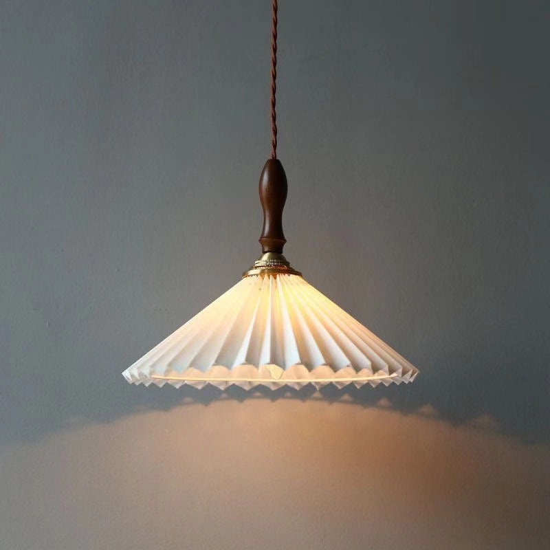 Contemporary Nordic Cone Wood Copper Plastic 1-Light Pendant Light For Living Room