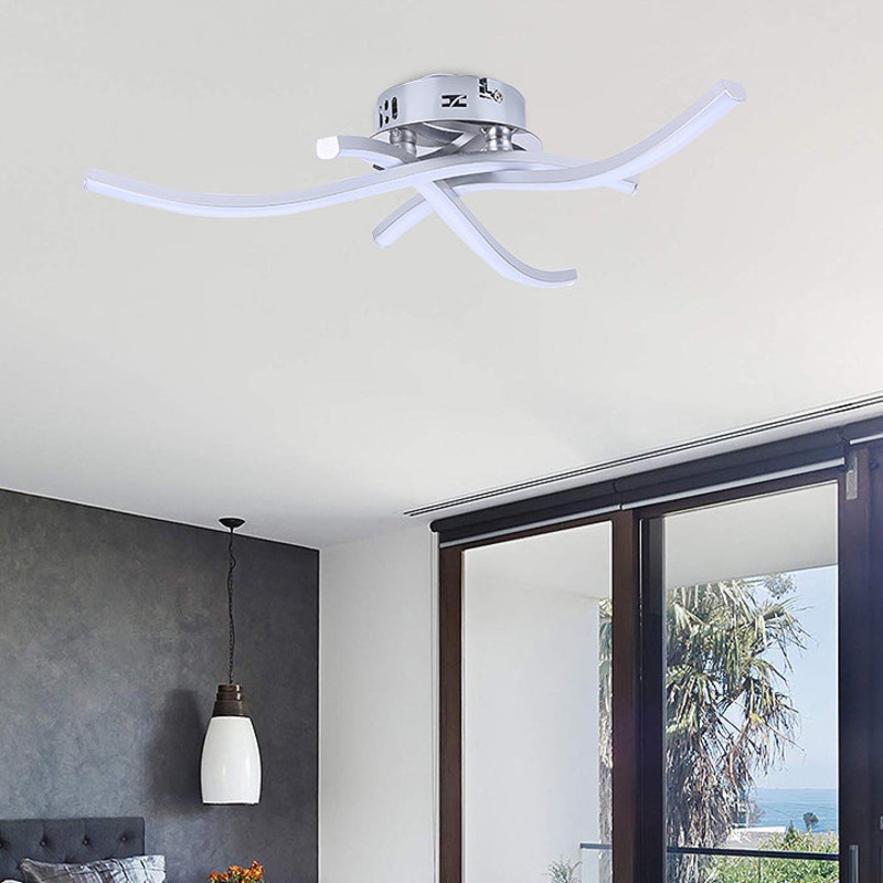 Contemporary Scandinavian Linear Trident Wave Silicone Iron LED Semi-Flush Mount Ceiling Light For Living Room